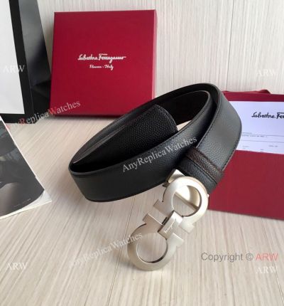 Knock off Hermes Double sided Mens Belt Black Leather & Silver Clasp 35mm